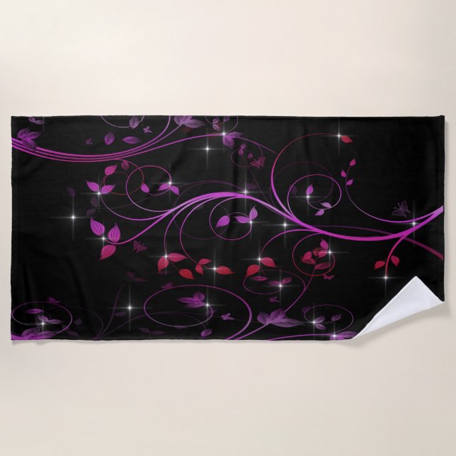 Hot Pink Flowers Beach Towel (Front)