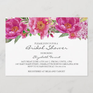 Hot pink flowers  bridal shower invitation