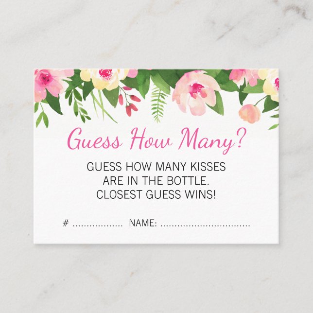 Hot Pink Flowers Guess How Many Baby Shower Game Business Card (Front)