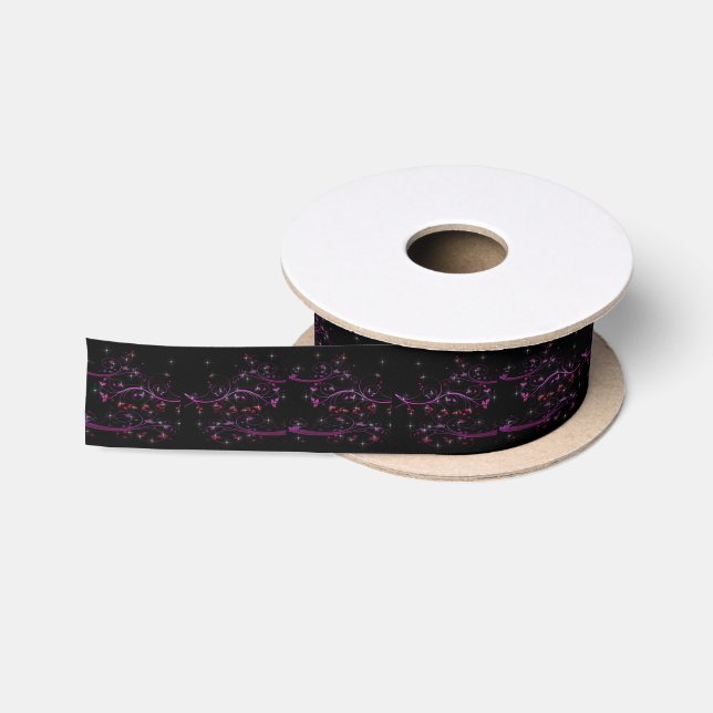 Hot Pink Flowers Satin Ribbon (Spool)