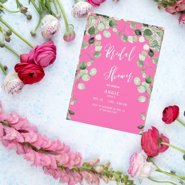 Hot Pink Foliage Bridal Shower Invitation (Creator Uploaded)