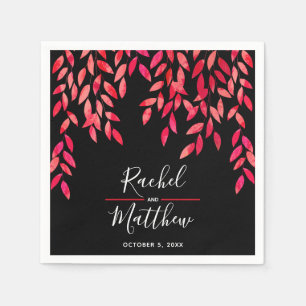 Hot Pink Foliage on Black Wedding Napkin