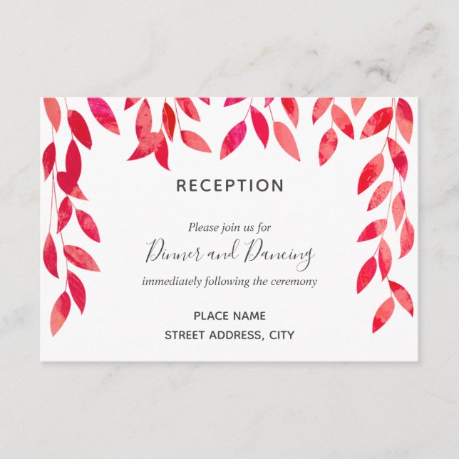 Hot Pink Foliage Wedding Reception Enclosure Card (Front)