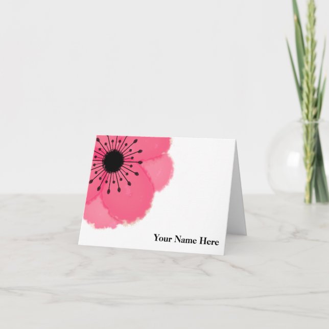 Hot Pink French Anemone Personalised Note Card (Front)