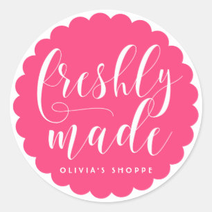 Hot Pink Freshly Made Modern Calligraphy Business Classic Round Sticker