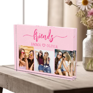 Hot Pink Friends 3 Photo Friendship Collage Block