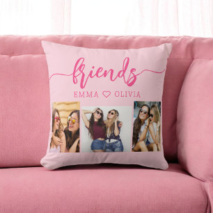 Hot Pink Friends 3 Photo Friendship Collage Cushion