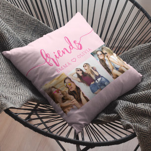 Hot Pink Friends 3 Photo Friendship Collage Cushion