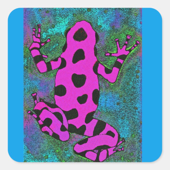 Hot Pink Frog with Black Spots Square Sticker (Front)
