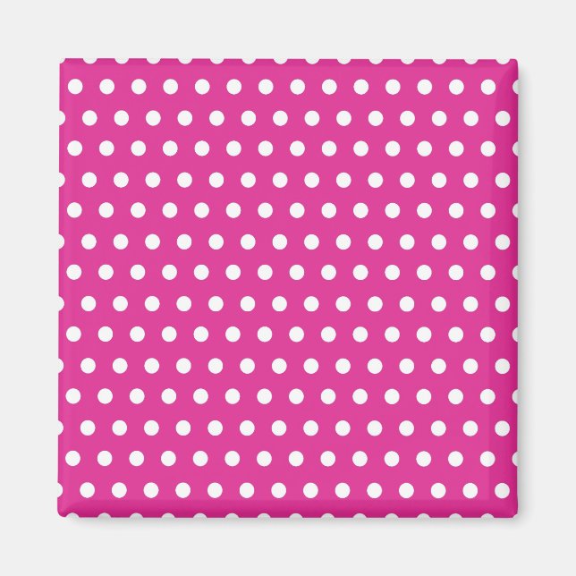 Hot Pink Fuchsia and White Polka Dots Pattern Gift Magnet (Front)
