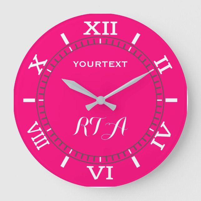 Hot Pink Fuchsia Decor Dial Easily Personalised Large Clock (Front)