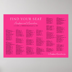 Hot Pink Fuchsia Wedding Alphabetical Seating Poster
