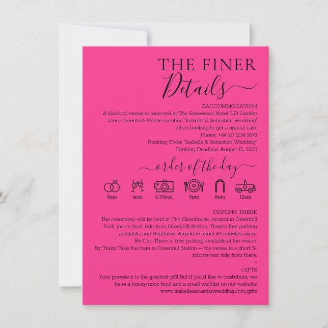 Hot Pink Fuchsia Wedding Finer Details Invitation (Front)