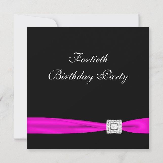 Hot Pink Fuchsia Womans 40th Birthday Party Invitation (Front)