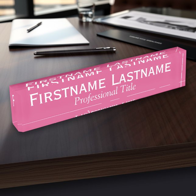Hot Pink - Full Name and Professional Title Nameplate (Personalized Name Plate - Custom Executive Desk Plate with Name and Professional Title)
