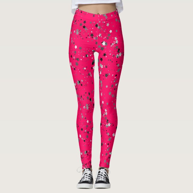 Hot pink funky leggings with stars (Front)