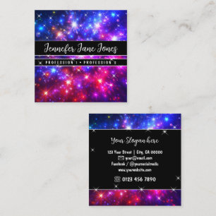 Hot Pink Galaxy Nebula Glitter Sparkle Stars Square Business Card