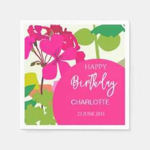 Hot Pink Garden Floral Birthday Party Napkin