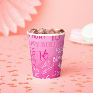 Hot pink Geometric Mesh Pattern birthday any age Paper Cups