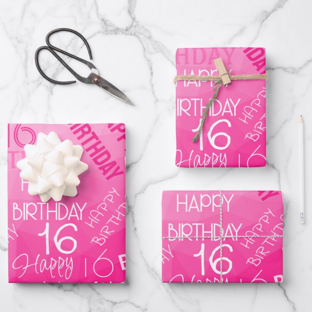 Hot pink Geometric Mesh Pattern birthday any age Wrapping Paper Sheet (Front)