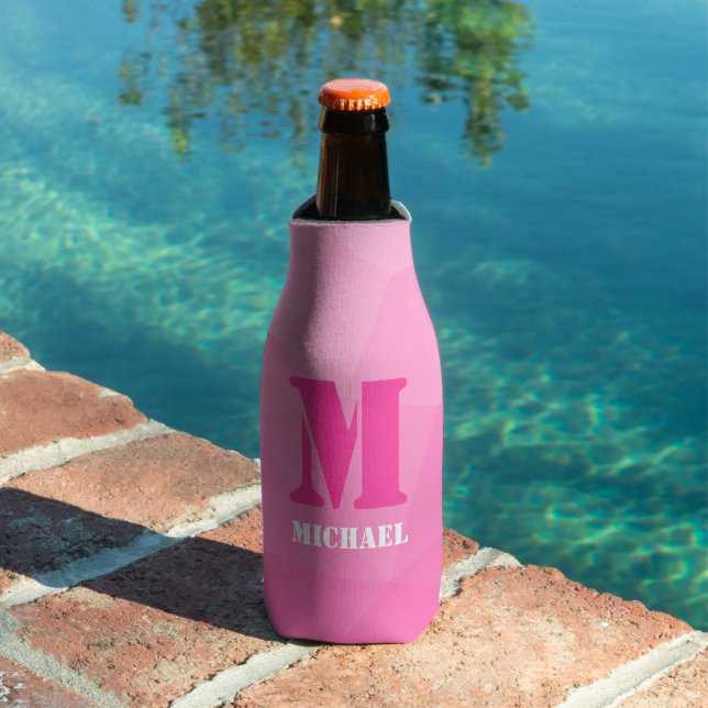 Hot pink geometric mesh pattern Monogram Bottle Cooler (In Situ Pool)