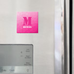 Hot pink geometric mesh pattern Monogram Magnet<br><div class="desc">Monogram Personalise with your custom initial and name. Hot pink gradient geometric mesh pattern triangles ombre. 
Triangle geometric mesh with cool ombre gradient design.</div>