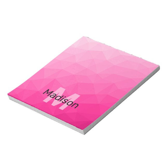 Hot pink geometric mesh pattern Monogram Notepad (Rotated)