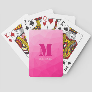 Hot pink geometric mesh pattern Monogram Playing Cards