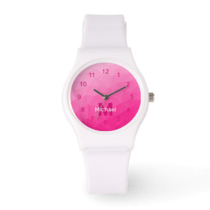 Hot pink geometric mesh pattern Monogram Watch