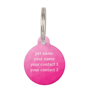 Hot pink geometric mesh pattern Your text Pet Tag