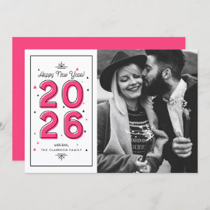 Hot Pink Geometric Typography 2025 New Year Holiday Card