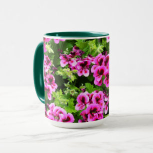 Hot Pink Geranium Flowers Growing On A Bush, Mug