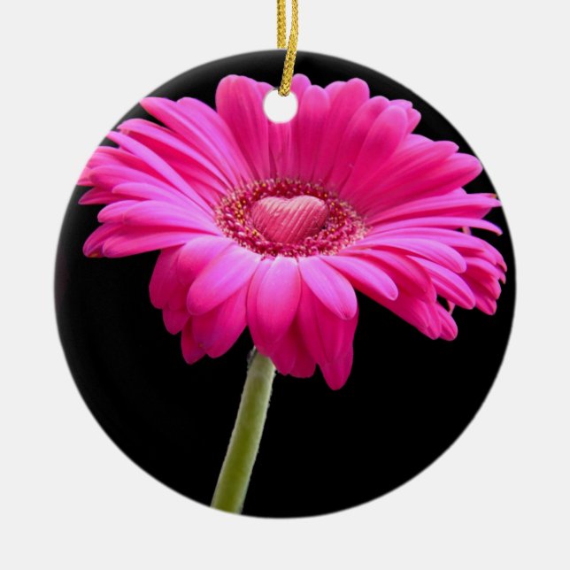 Hot Pink Gerbera Daisy Ceramic Tree Decoration (Front)