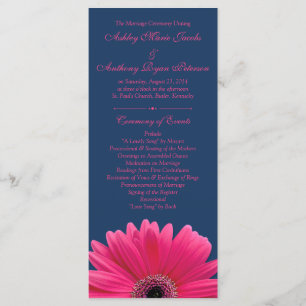 Hot Pink Gerbera Daisy Navy Blue Wedding Program Programme