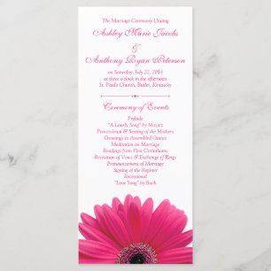 Hot Pink Gerbera Daisy White Wedding Program Programme