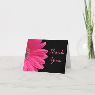 Hot Pink Gerbera (Gerber) Daisy Black Thank You Card