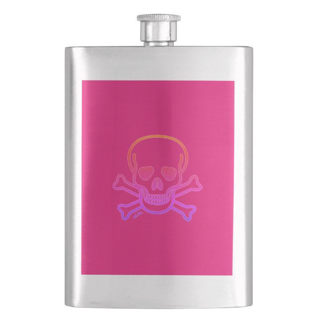 Hot Pink Ghost Skull stainless steel flask (Front)