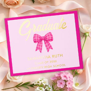 Hot Pink Gingham Bow Graduation Party Guest Book