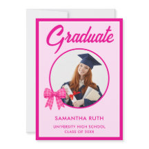 Hot Pink Gingham Bow Photo Graduation Party