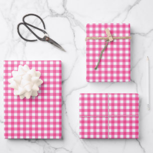 Hot Pink Gingham Check Pattern Wrapping Paper Sheet