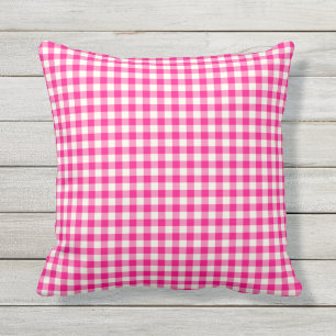 Hot Pink Gingham Pattern Outdoor Pillows