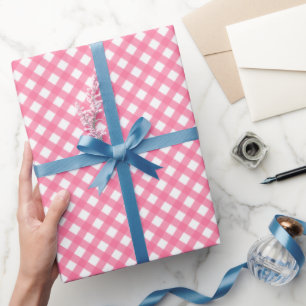 Hot Pink Gingham Print Glossy Wrapping Paper