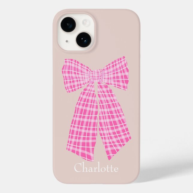  Hot Pink Gingham Romantic Coquette Hair Bow Case-Mate iPhone Case (Back)