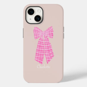 Hot Pink Gingham Romantic Coquette Hair Bow iPhone 14 Case