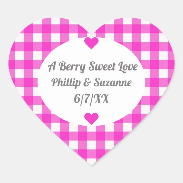 Hot Pink Gingham Wedding Favour Jelly Jar Labels (Front)
