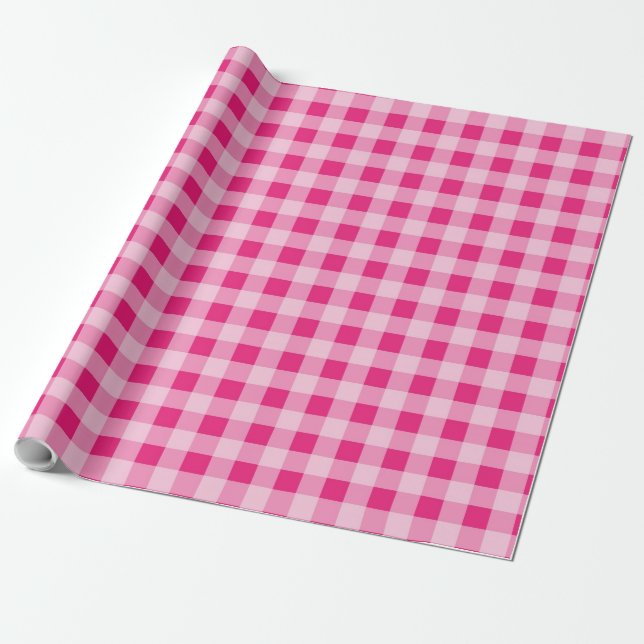 Hot Pink Gingham Wrapping Paper (Unrolled)