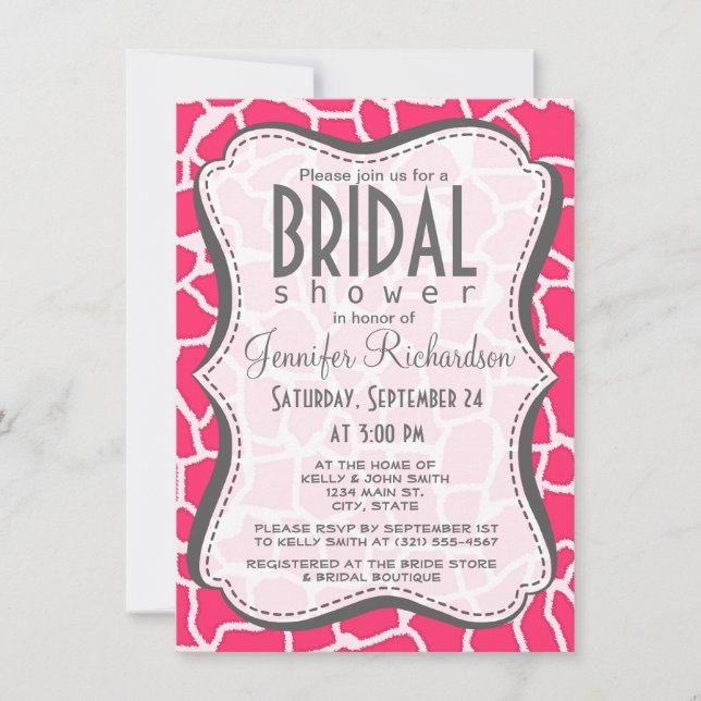 Hot Pink Giraffe Animal Print Invitation (Front)