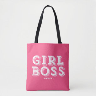 Hot Pink Girl Boss Quote Retro Marquee Tote Bag
