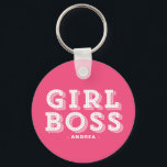Hot Pink Girl Boss Retro Marquee Personalised Key Ring<br><div class="desc">A fun and stylish hot pink keychain featuring retro marquee typography "Girl Boss". This design is available in other products.</div>