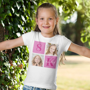 Hot Pink Girl Photo Custom Birthday Party Kids Tri-Blend Shirt